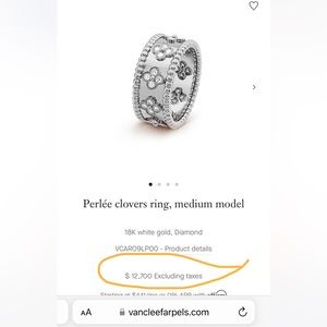 Van Cleef and Arpels Perlèe clovers medium ring 18k white gold, diamonds.